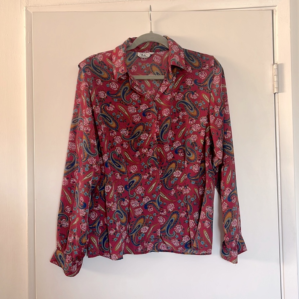 Vintage Notations Silk Blend Button Down Blouse - image 1